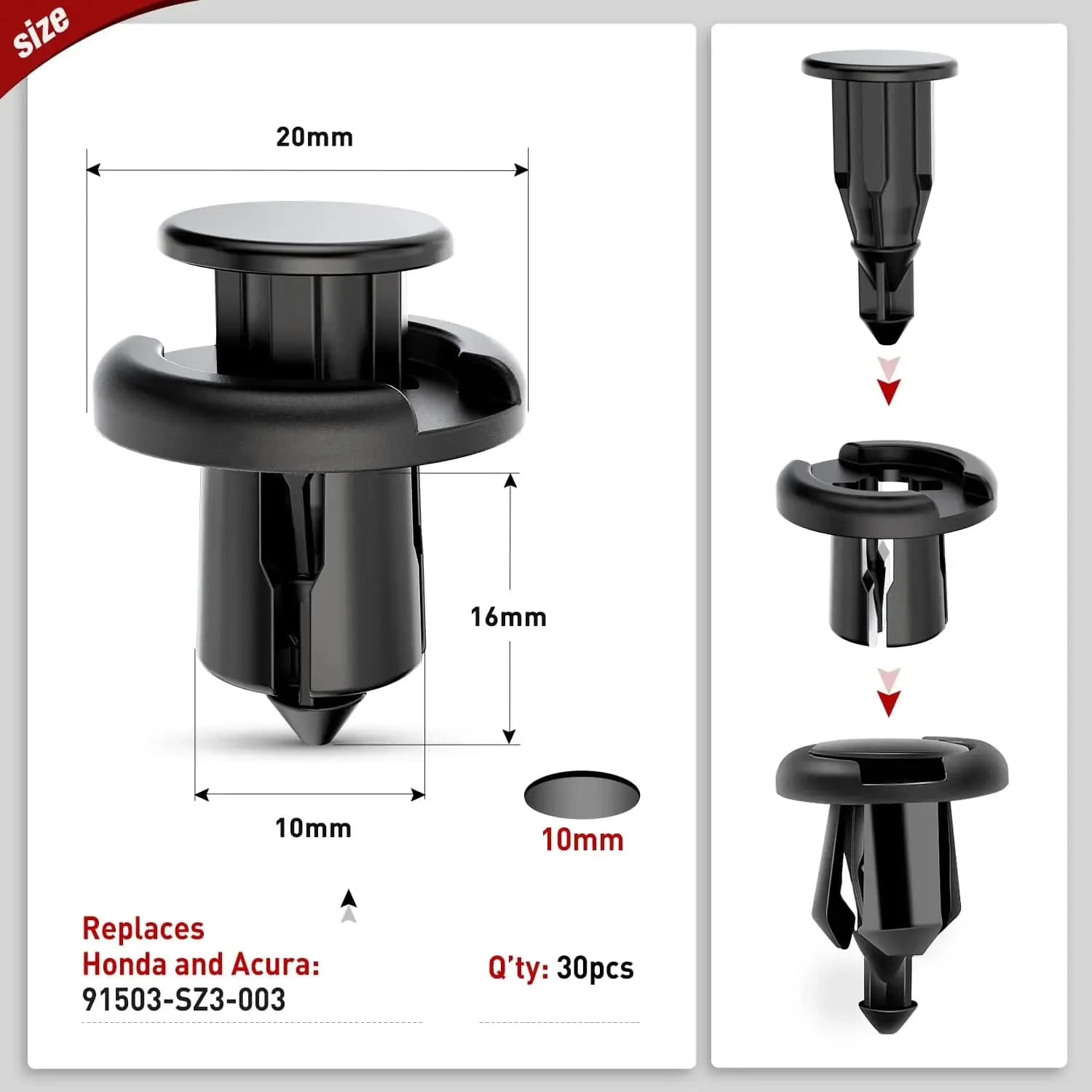 100 Pcs Hole 7mm 8mm 10mm Car Retainer Clips Nylon Push Expansion Screws Replacement Kit, Bumper Fastener Rivet Clips for Honda, Acura, GM, Ford, Chrysler
