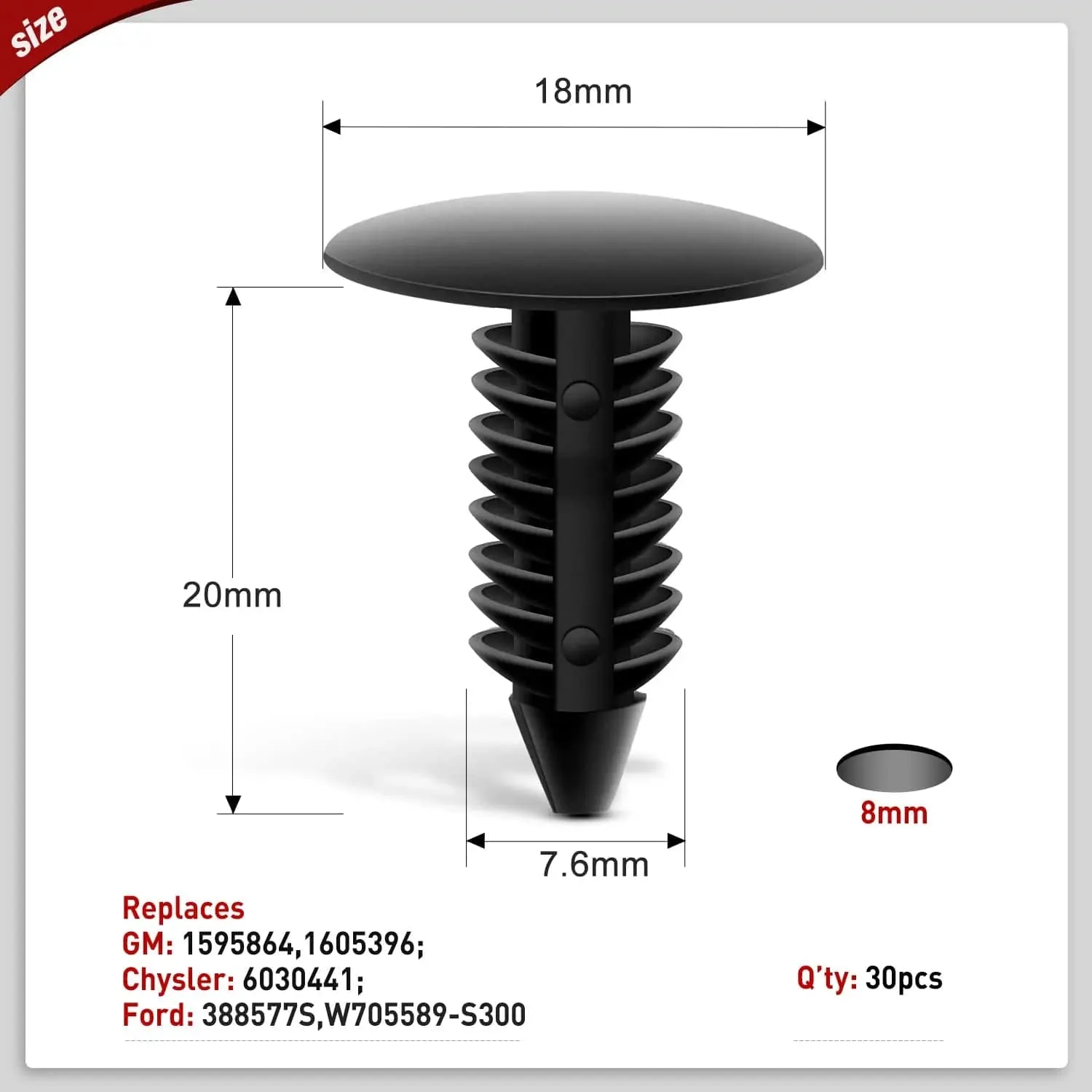 100 Pcs Hole 7mm 8mm 10mm Car Retainer Clips Nylon Push Expansion Screws Replacement Kit, Bumper Fastener Rivet Clips for Honda, Acura, GM, Ford, Chrysler