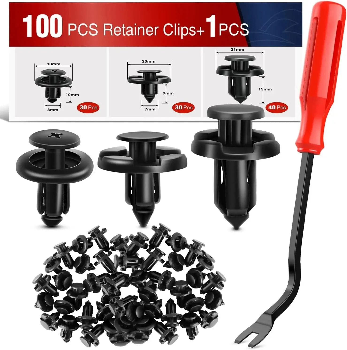 100 Pcs Hole 7mm 8mm 10mm Car Retainer Clips Nylon Push Type Bumper Fastener Rivet Clips for Subaru 90914-0007, 90913-0067, 90914-0051