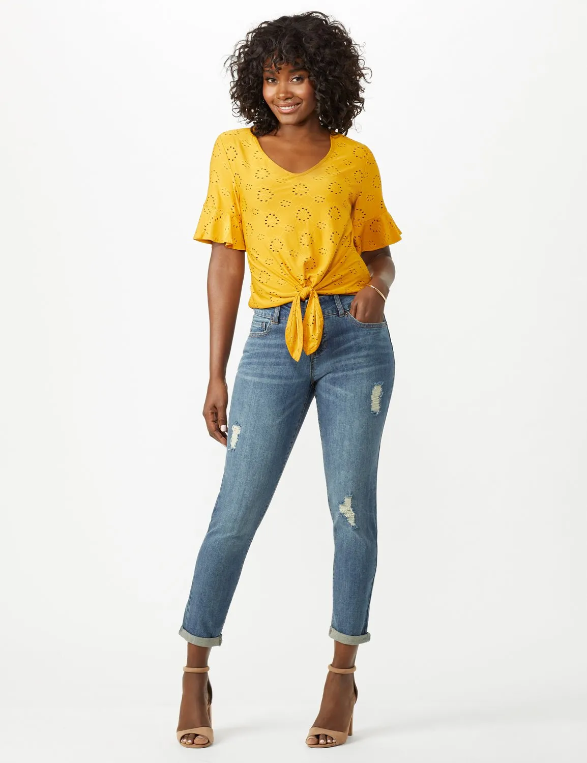 2 Button Waistband Jean, Ankle Length Mid Rise Skinny