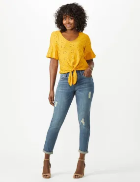 2 Button Waistband Jean, Ankle Length Mid Rise Skinny