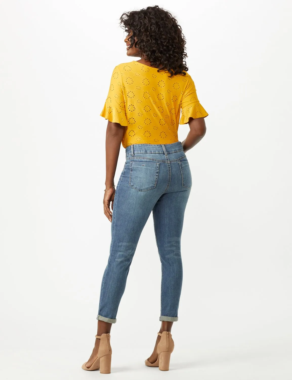 2 Button Waistband Jean, Ankle Length Mid Rise Skinny