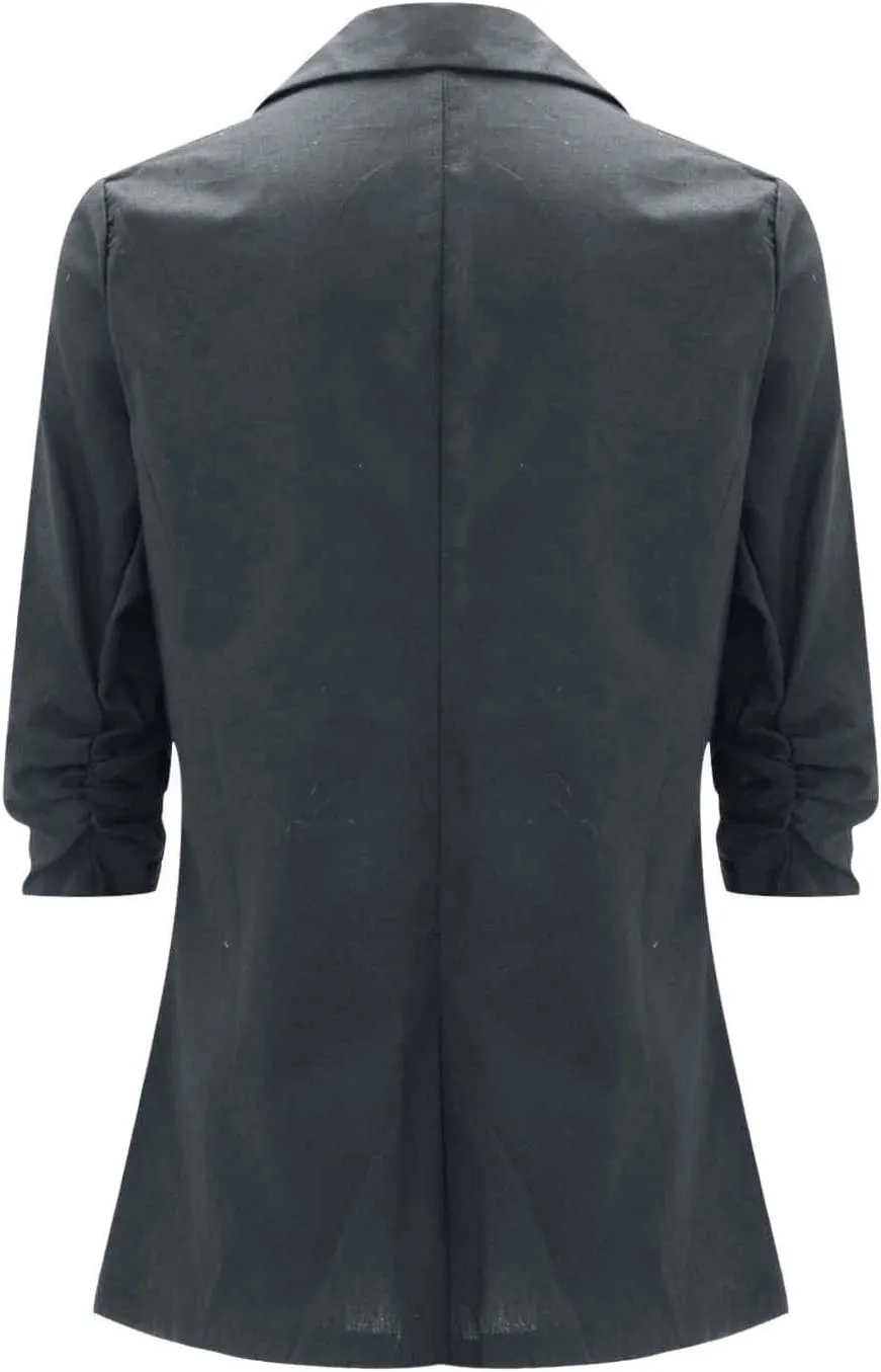 2025 Linen Blazer Women Casual 3/4 Stretchy Ruched Sleeve Blazer Jackets Lightweight Breathable Work Office Jackets