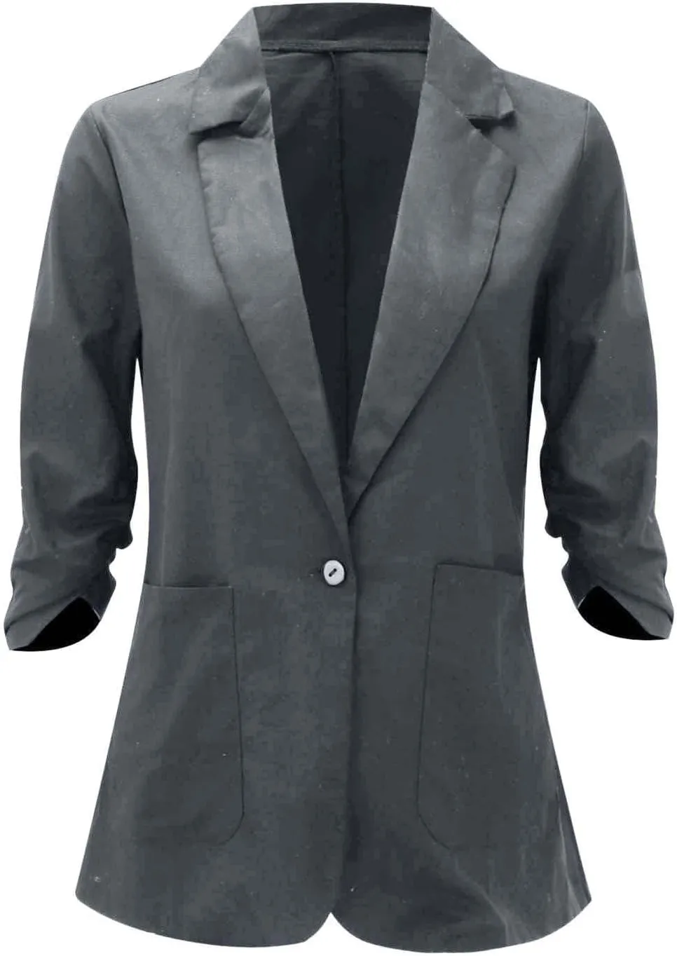 2025 Linen Blazer Women Casual 3/4 Stretchy Ruched Sleeve Blazer Jackets Lightweight Breathable Work Office Jackets