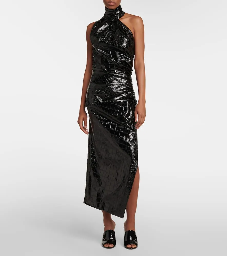 Alaia Asymmetric croc-effect midi dress