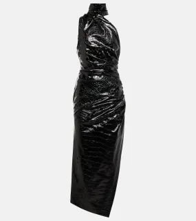 Alaia Asymmetric croc-effect midi dress