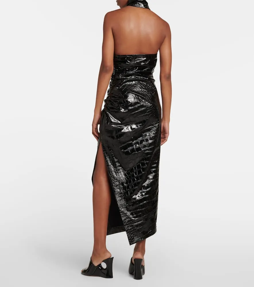 Alaia Asymmetric croc-effect midi dress