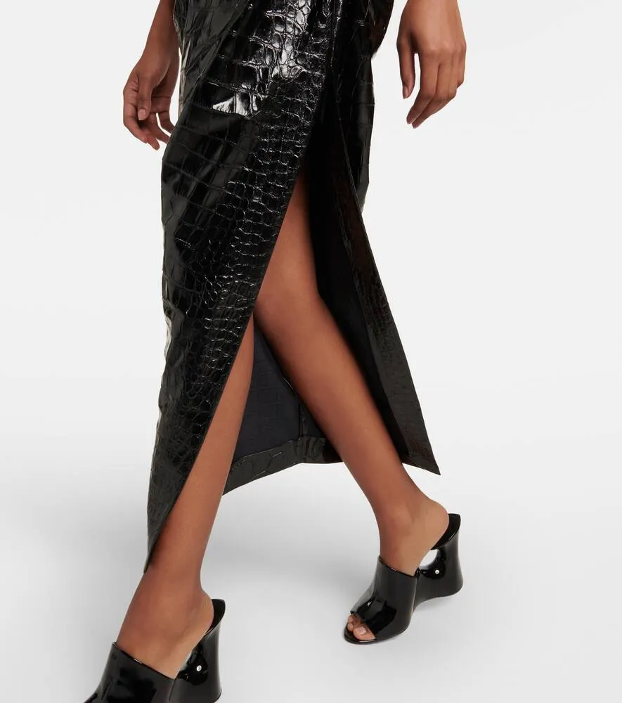 Alaia Asymmetric croc-effect midi dress