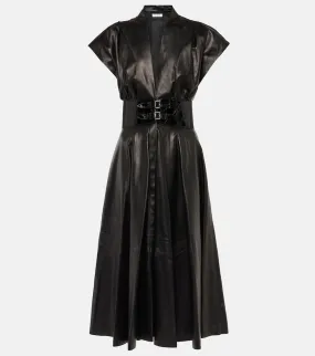 Alaia Belted leather midi dress