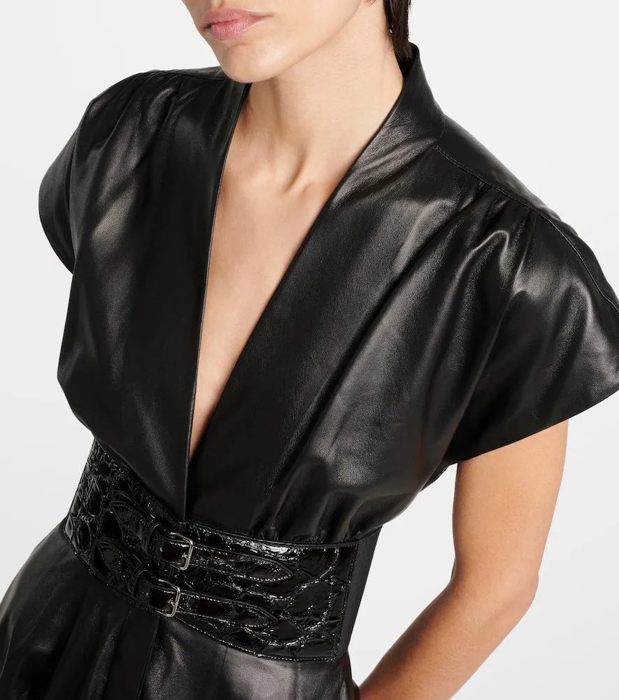 Alaia Belted leather midi dress