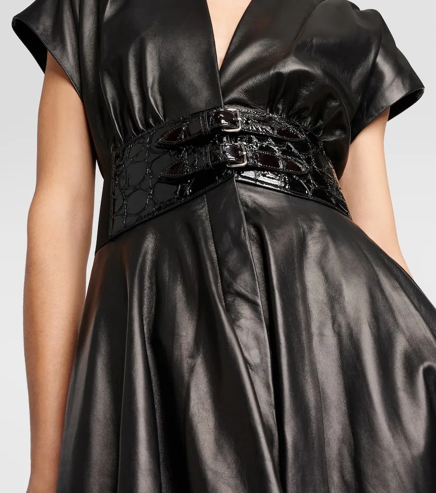Alaia Belted leather midi dress