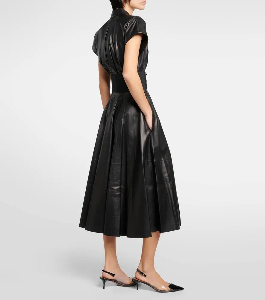 Alaia Belted leather midi dress