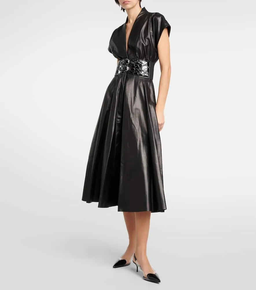 Alaia Belted leather midi dress