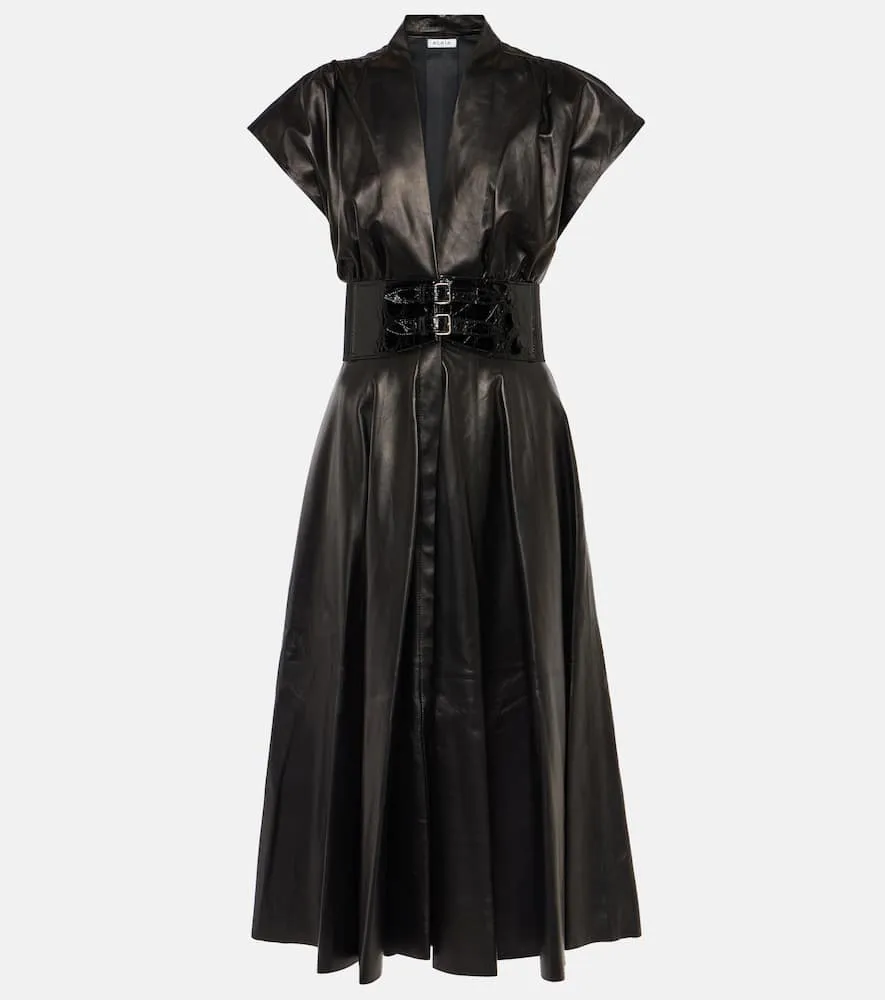 Alaia Belted leather midi dress