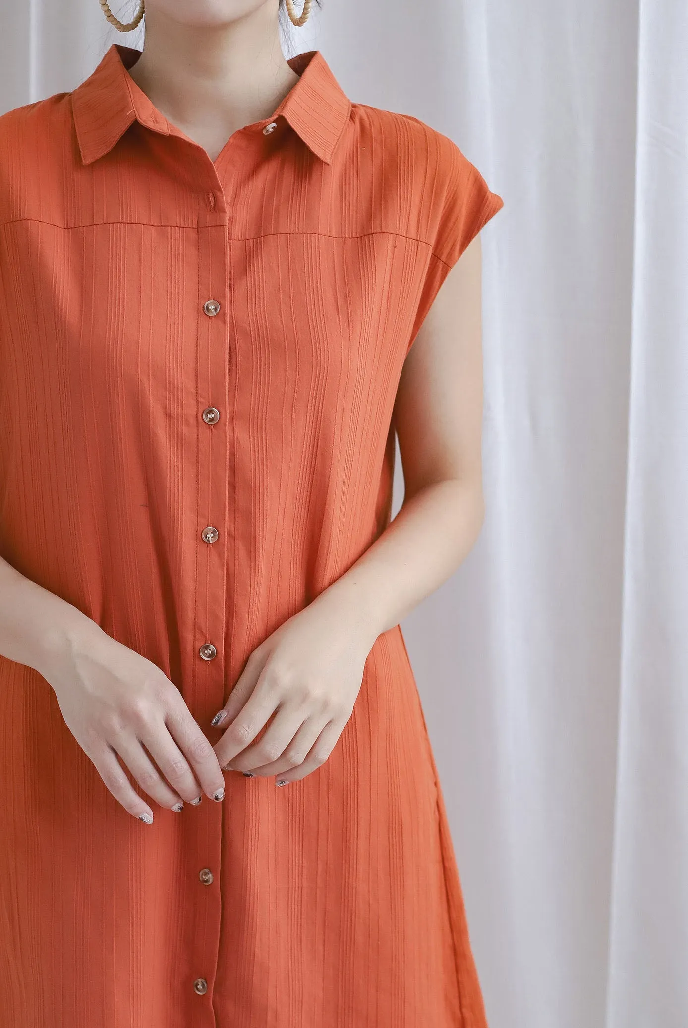 Becks Cap Sleeve Shirt Dress In Brick Orange