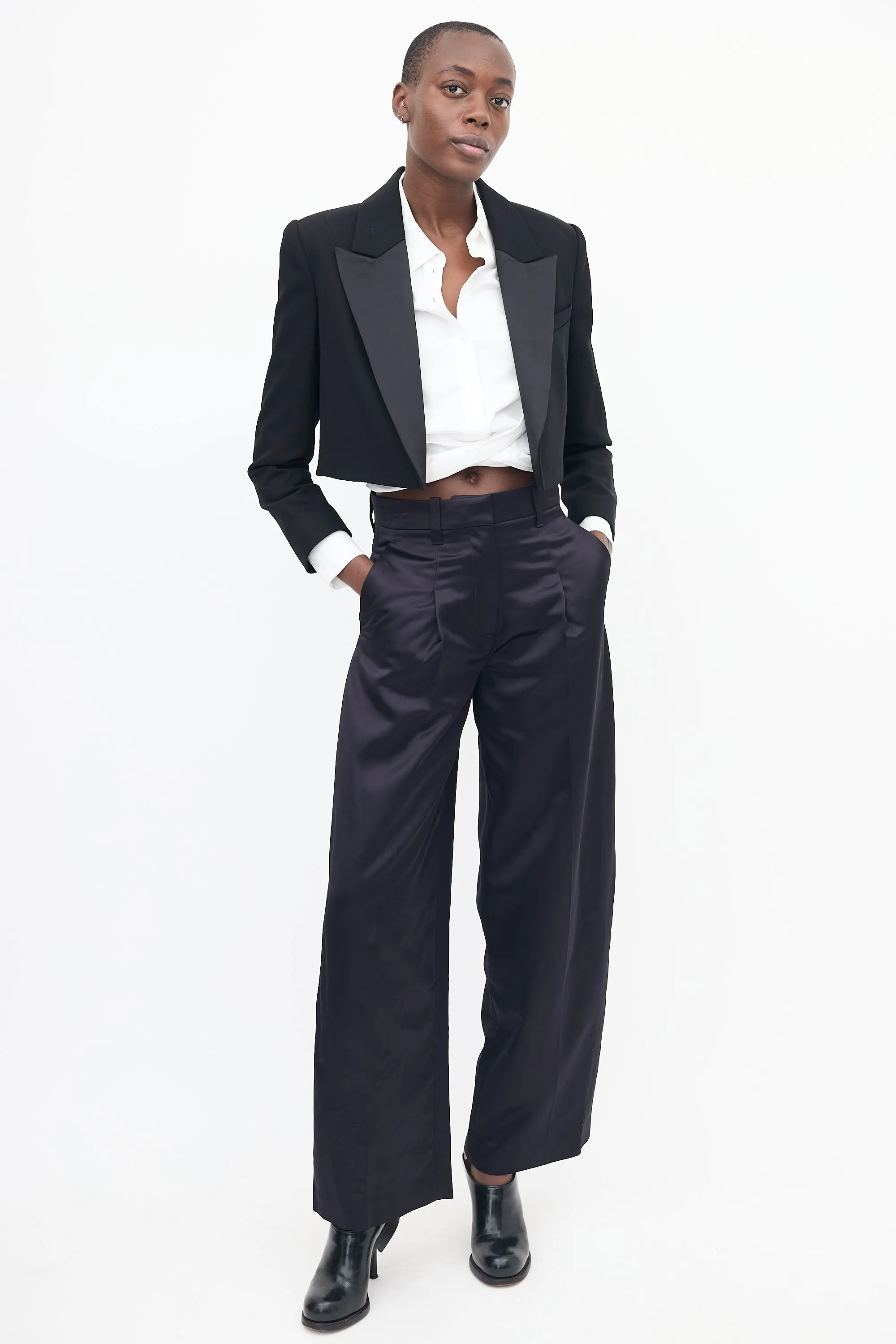 Black Anderson Cropped Tux Blazer
