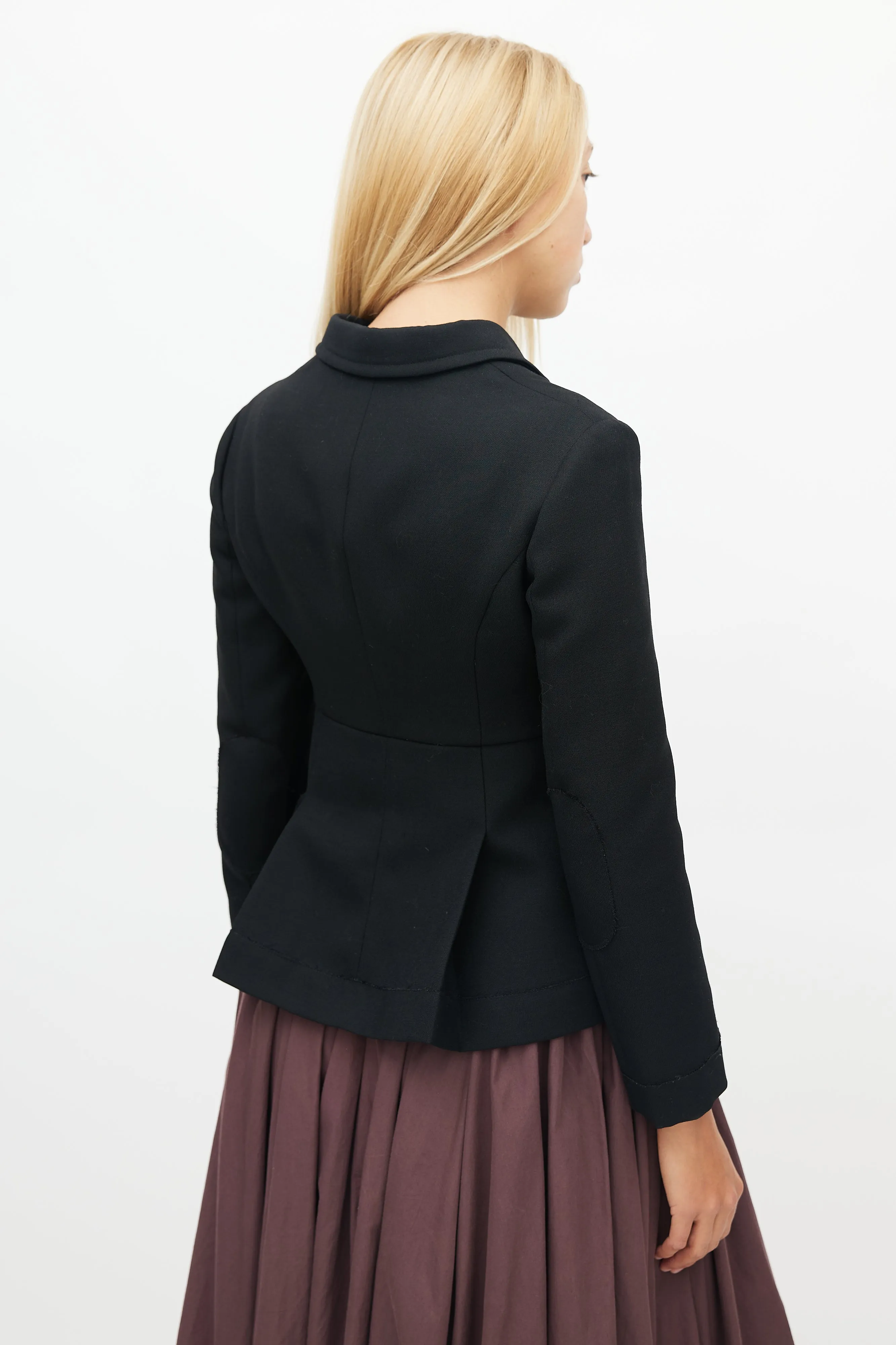 Black Raw Hem Trim Cropped Blazer
