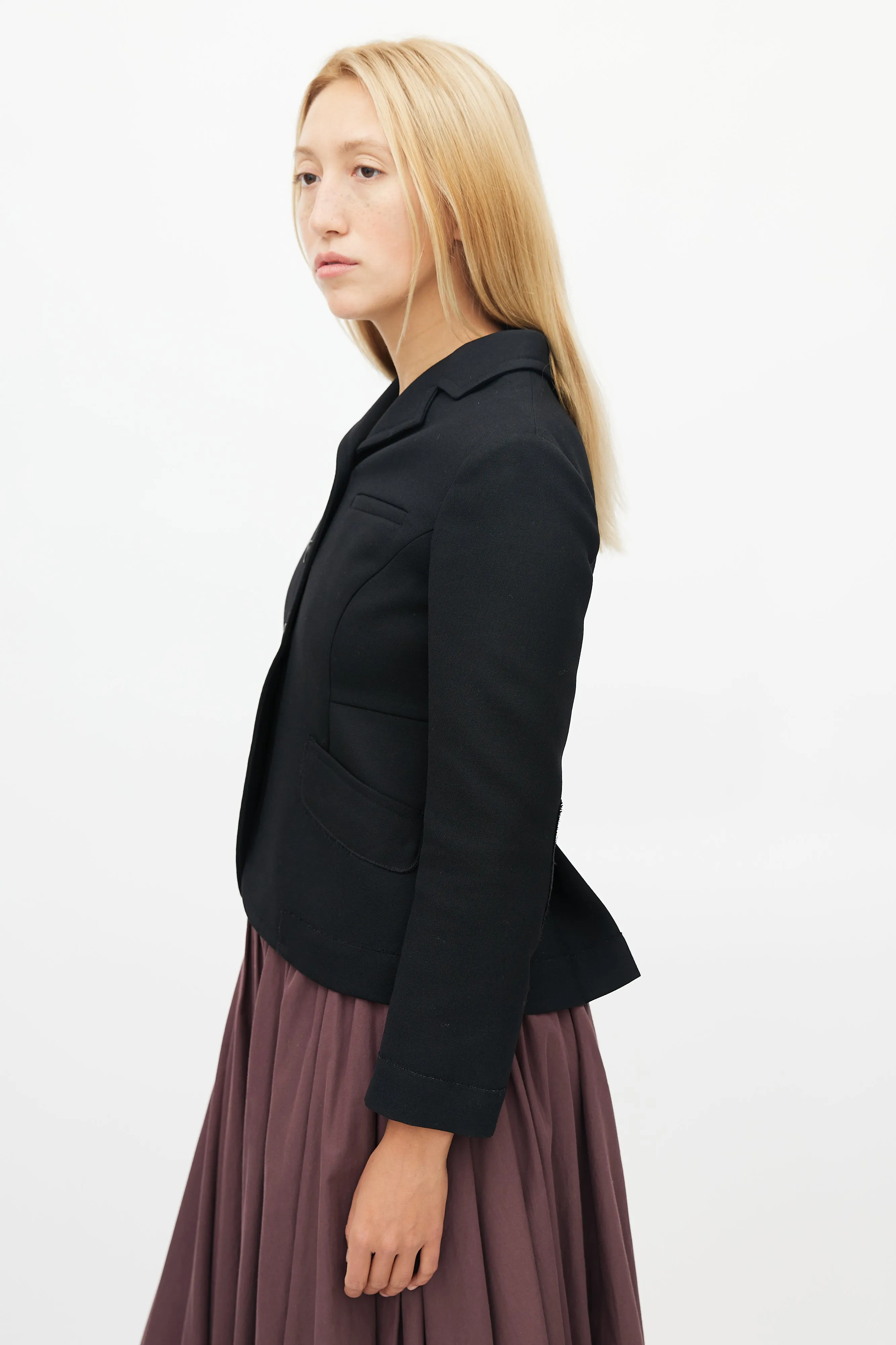 Black Raw Hem Trim Cropped Blazer
