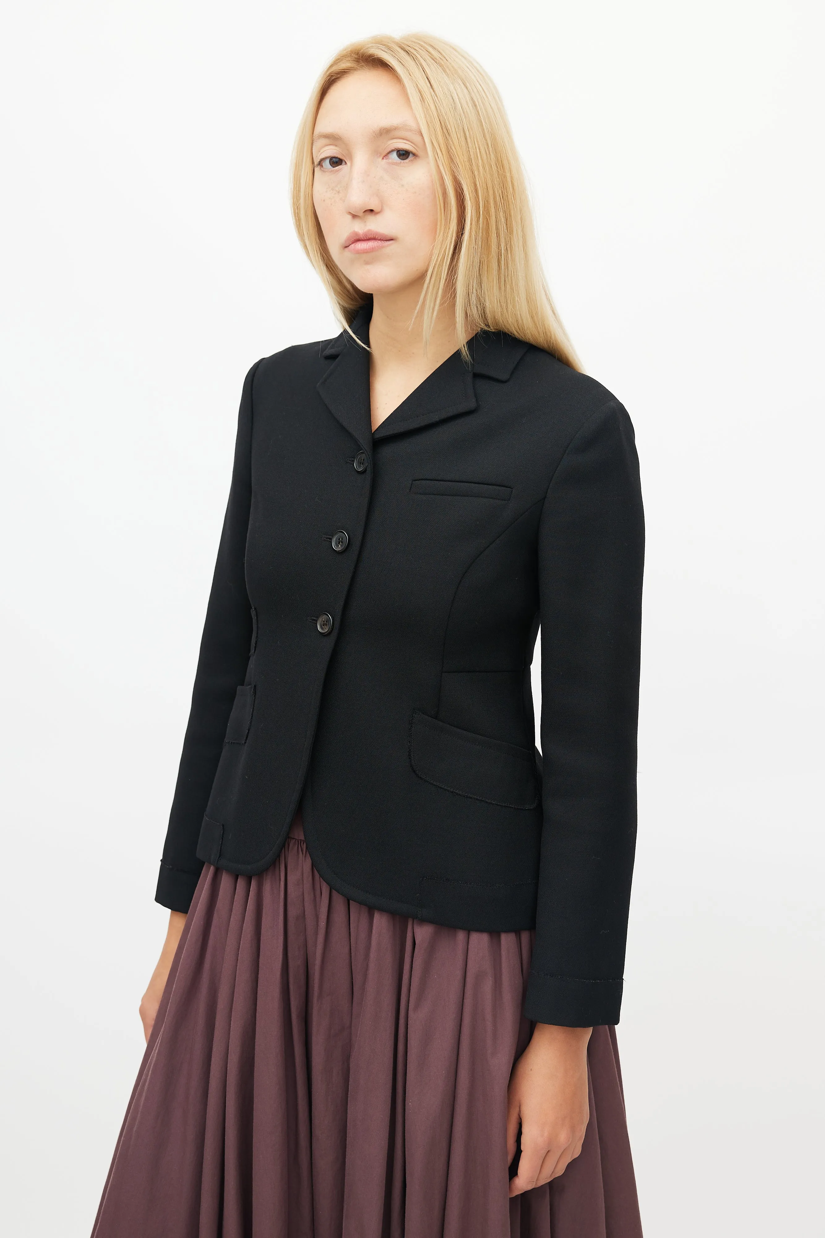 Black Raw Hem Trim Cropped Blazer