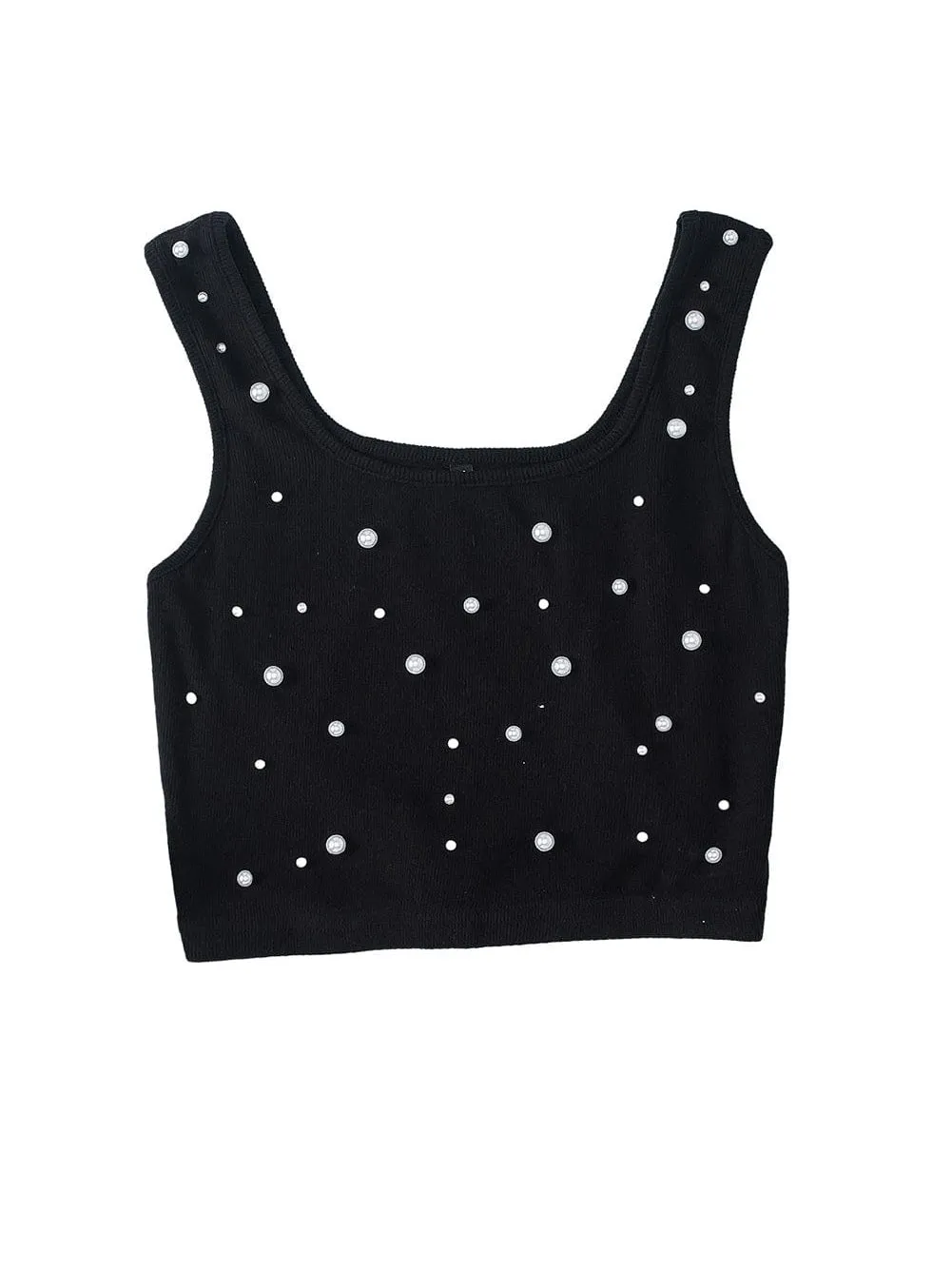 Black Ribbed Knit Pearl Top