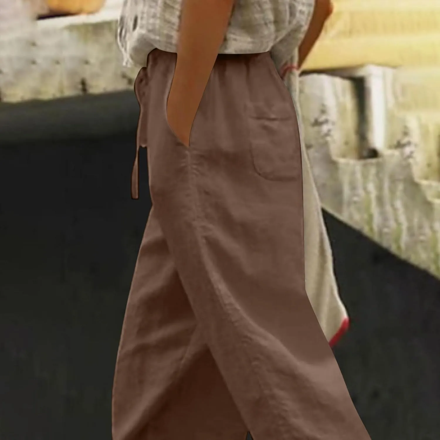 Capris Pants for Women Casual Summer Straight Leg Cropped Trousers Lace Boho Western Cotton Linen Pant 2025 New