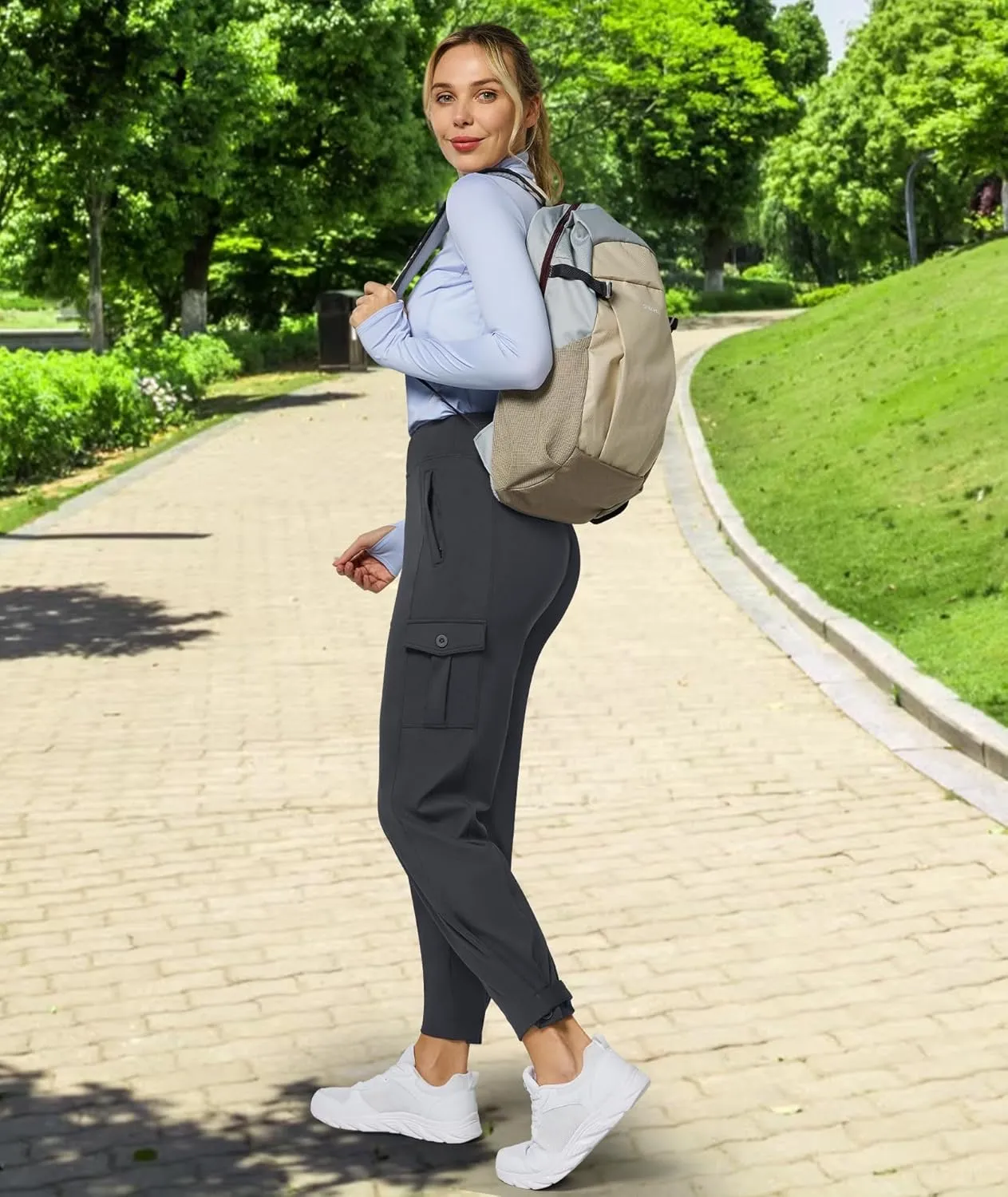 Casei Womens Cargo Pants High Waist Stretch Yoga Work Pants with Pockets Hiking Joggers Casual Travel Slacks