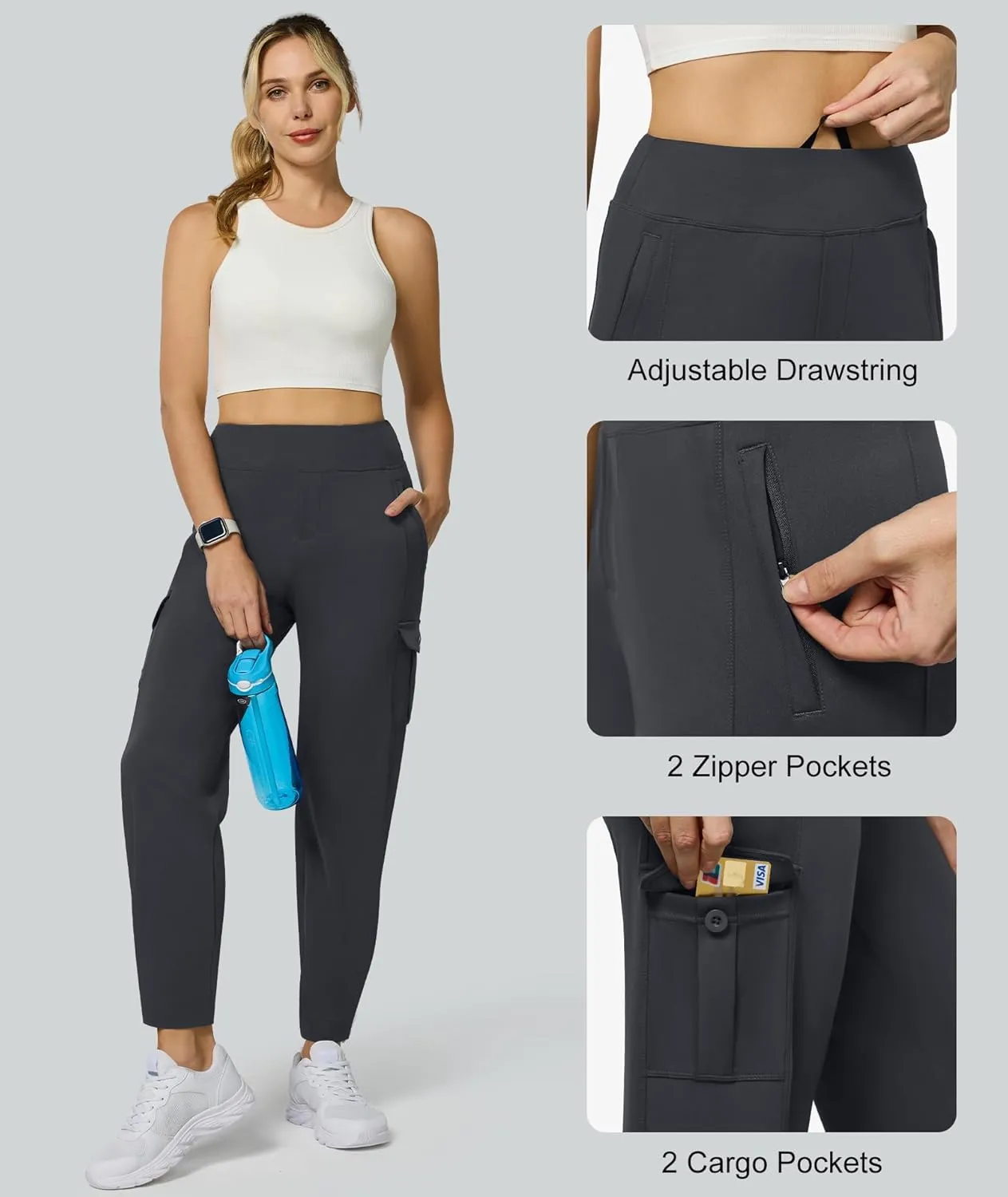 Casei Womens Cargo Pants High Waist Stretch Yoga Work Pants with Pockets Hiking Joggers Casual Travel Slacks