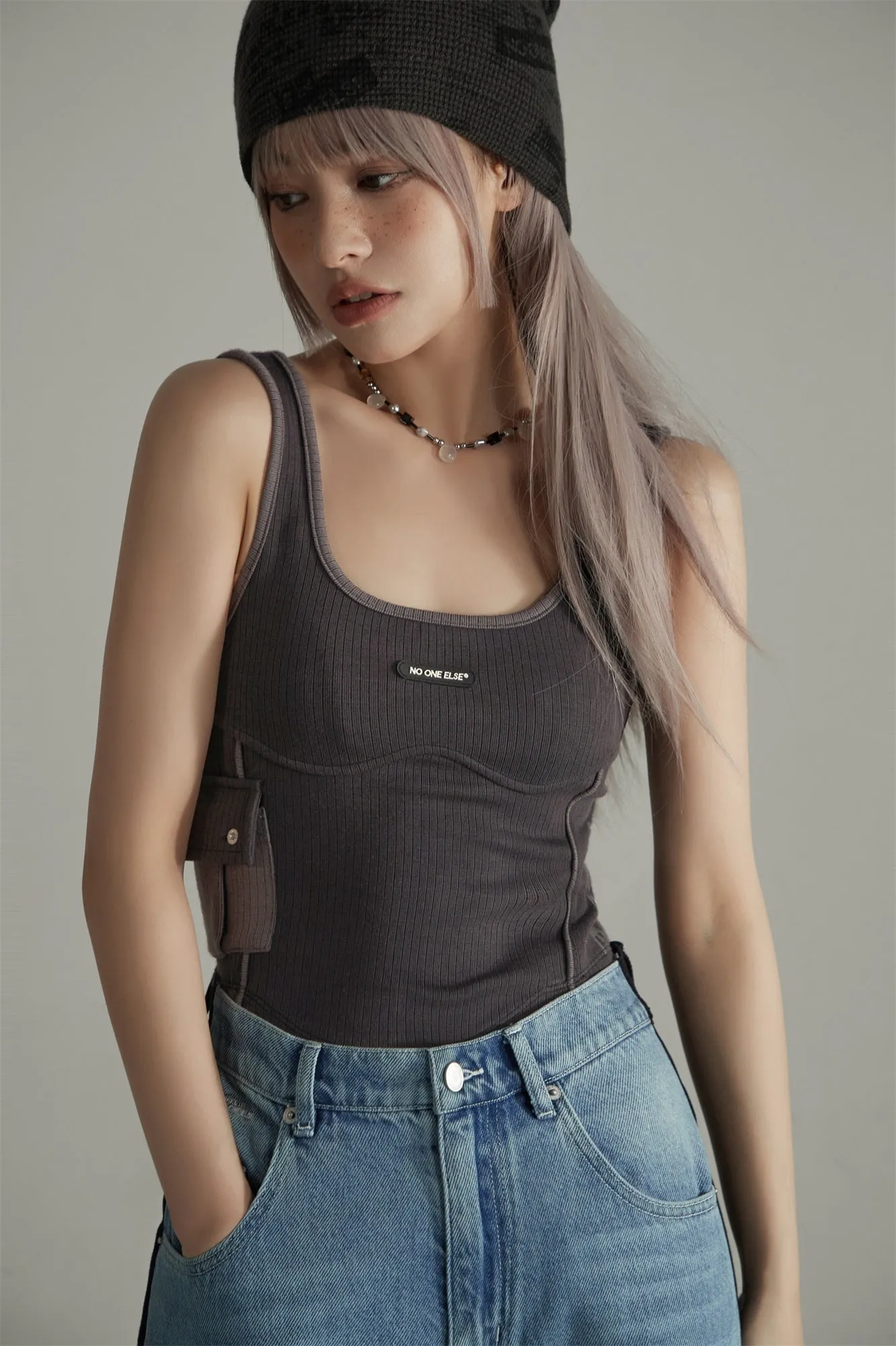 Deep U-Neck Ribbed Cami Top