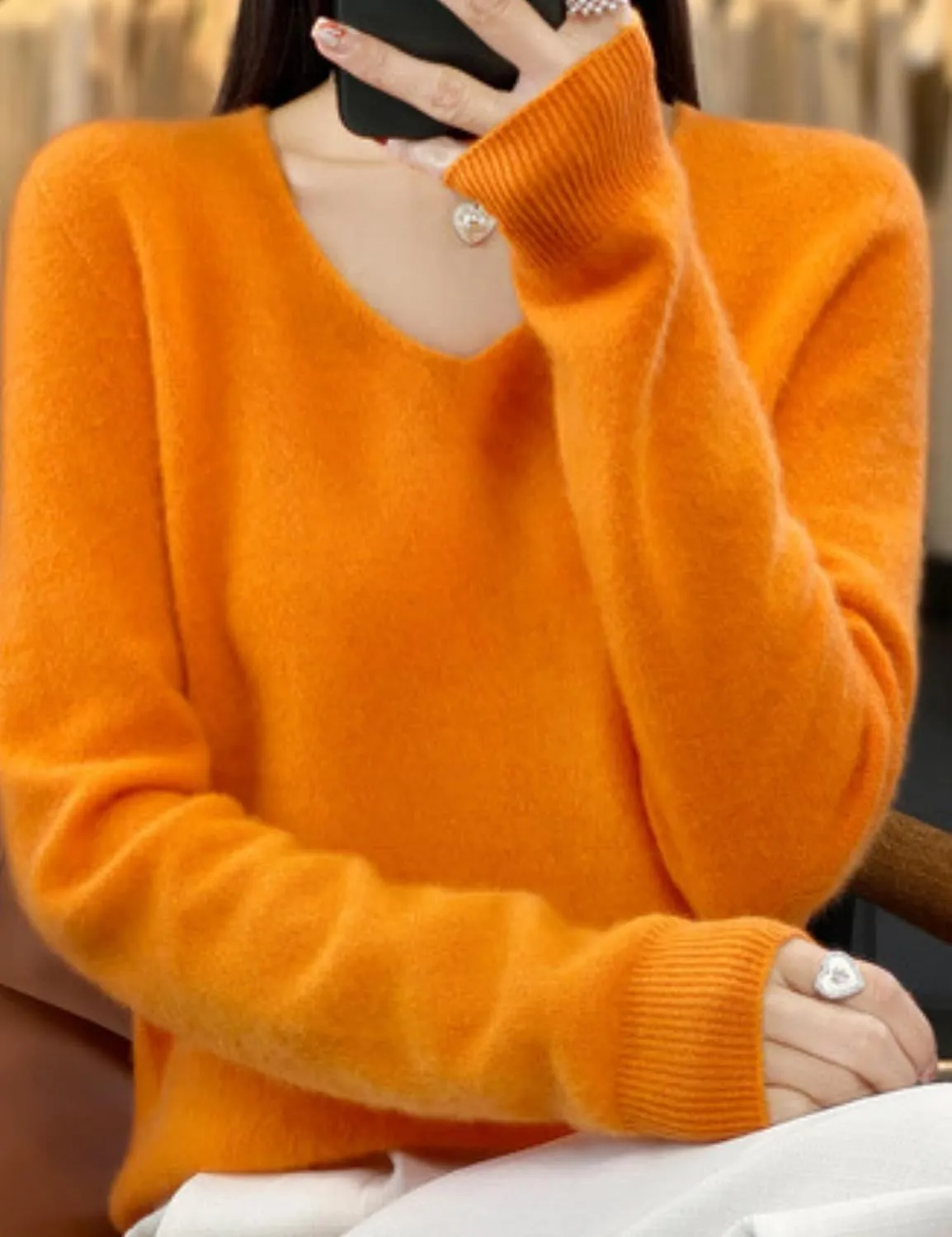 FindThy Women’s 100% Cashmere Pullover Sweater Long Sleeve V Neck Cashmere Wool Sweater Suit Knitted Jumpers