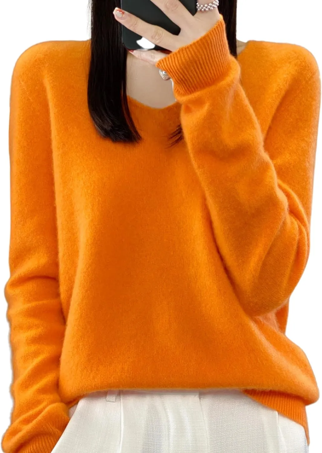 FindThy Women’s 100% Cashmere Pullover Sweater Long Sleeve V Neck Cashmere Wool Sweater Suit Knitted Jumpers