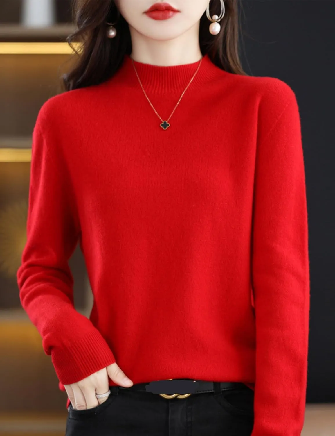FindThy Women’s Cashmere Sweater Long Sleeve Crew Neck Cashmere Wool Pullover Sweater Suit Knitted Jumpers