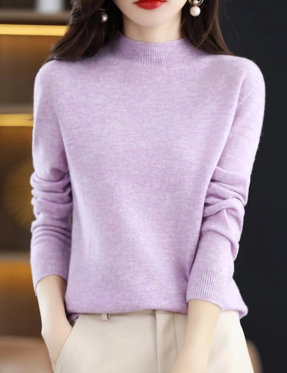 FindThy Women’s Cashmere Sweater Long Sleeve Crew Neck Cashmere Wool Pullover Sweater Suit Knitted Jumpers