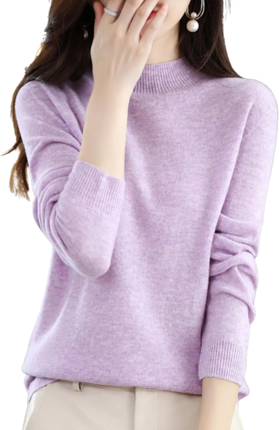 FindThy Women’s Cashmere Sweater Long Sleeve Crew Neck Cashmere Wool Pullover Sweater Suit Knitted Jumpers