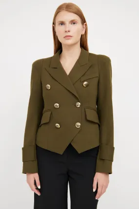 Green Cropped Double Breasted Blazer