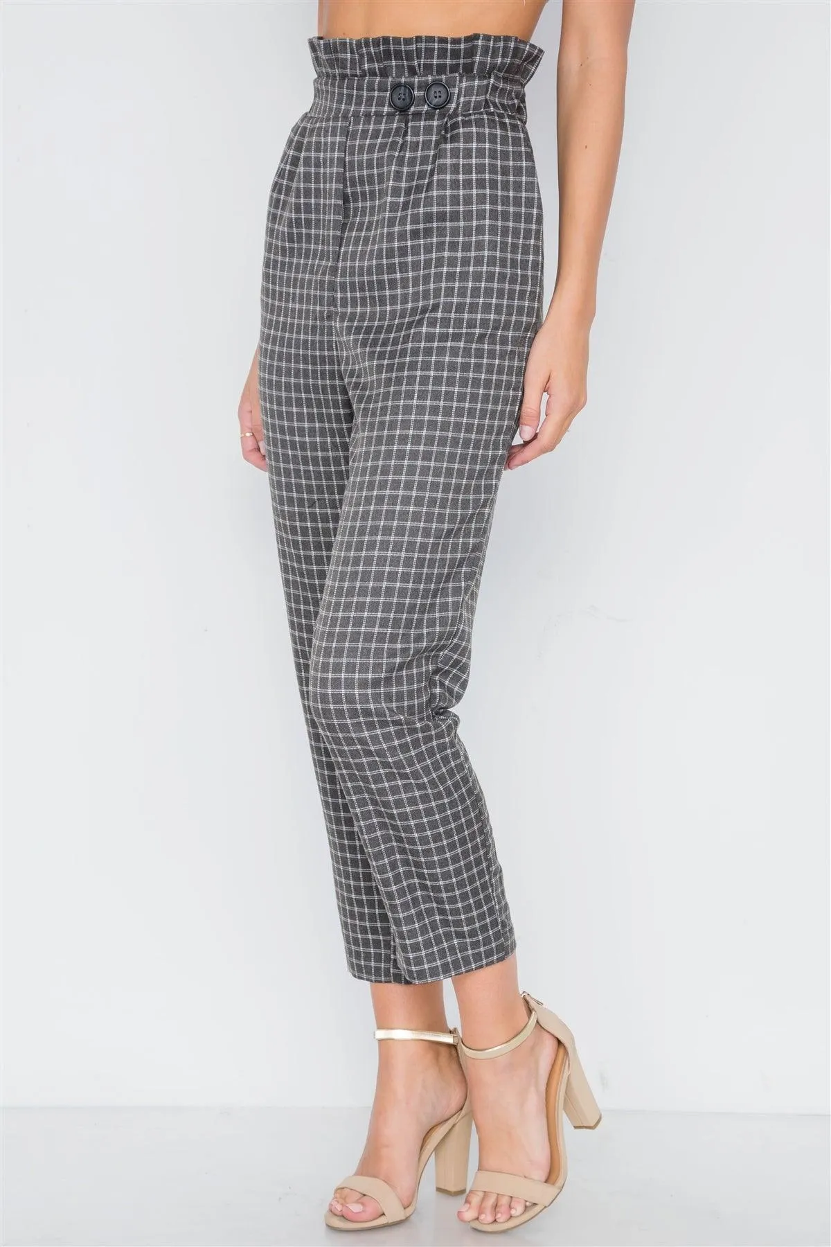 Grey And White Plaid Paper Bag Pants /3-2-1