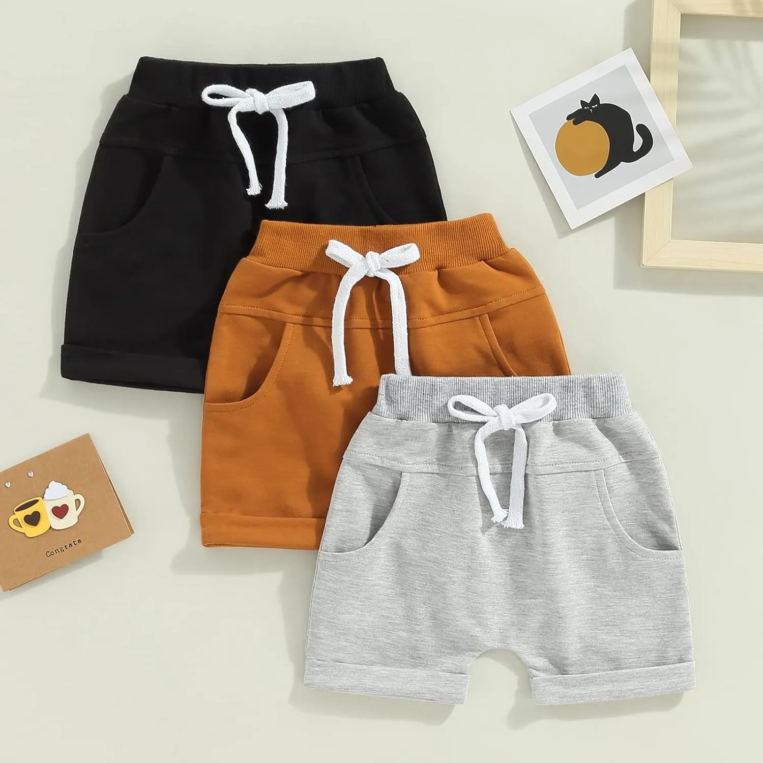 Karwuiio Toddler Baby Girls Boys 3 Pack Unisex Baby Shorts Cotton Blend Cute Knit Shorts