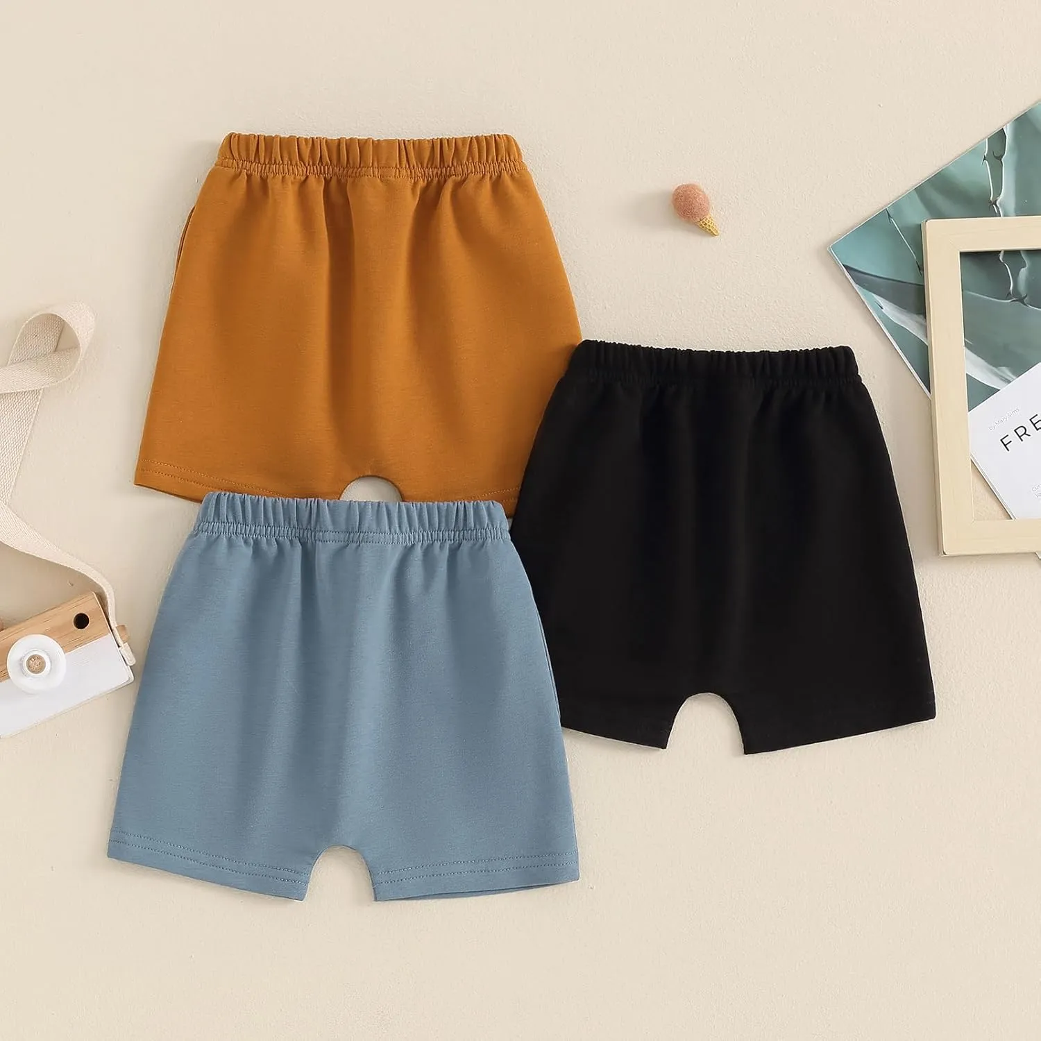 Karwuiio Toddler Baby Girls Boys 3 Pack Unisex Baby Shorts Cotton Blend Cute Knit Shorts