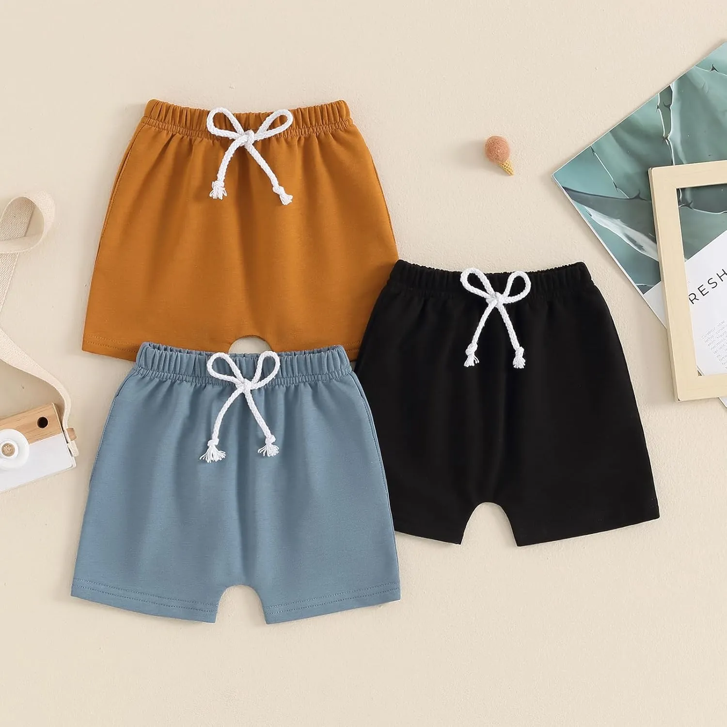 Karwuiio Toddler Baby Girls Boys 3 Pack Unisex Baby Shorts Cotton Blend Cute Knit Shorts