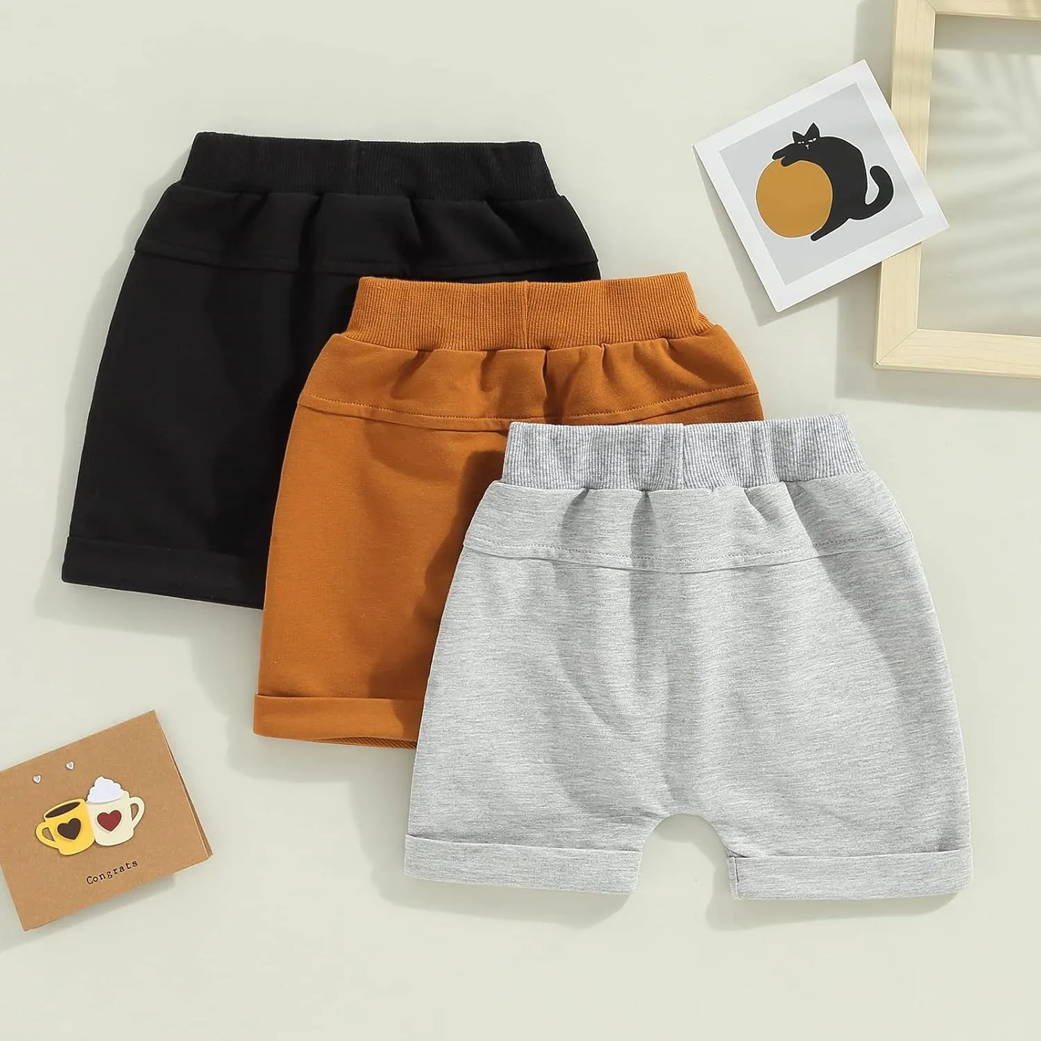 Karwuiio Toddler Baby Girls Boys 3 Pack Unisex Baby Shorts Cotton Blend Cute Knit Shorts