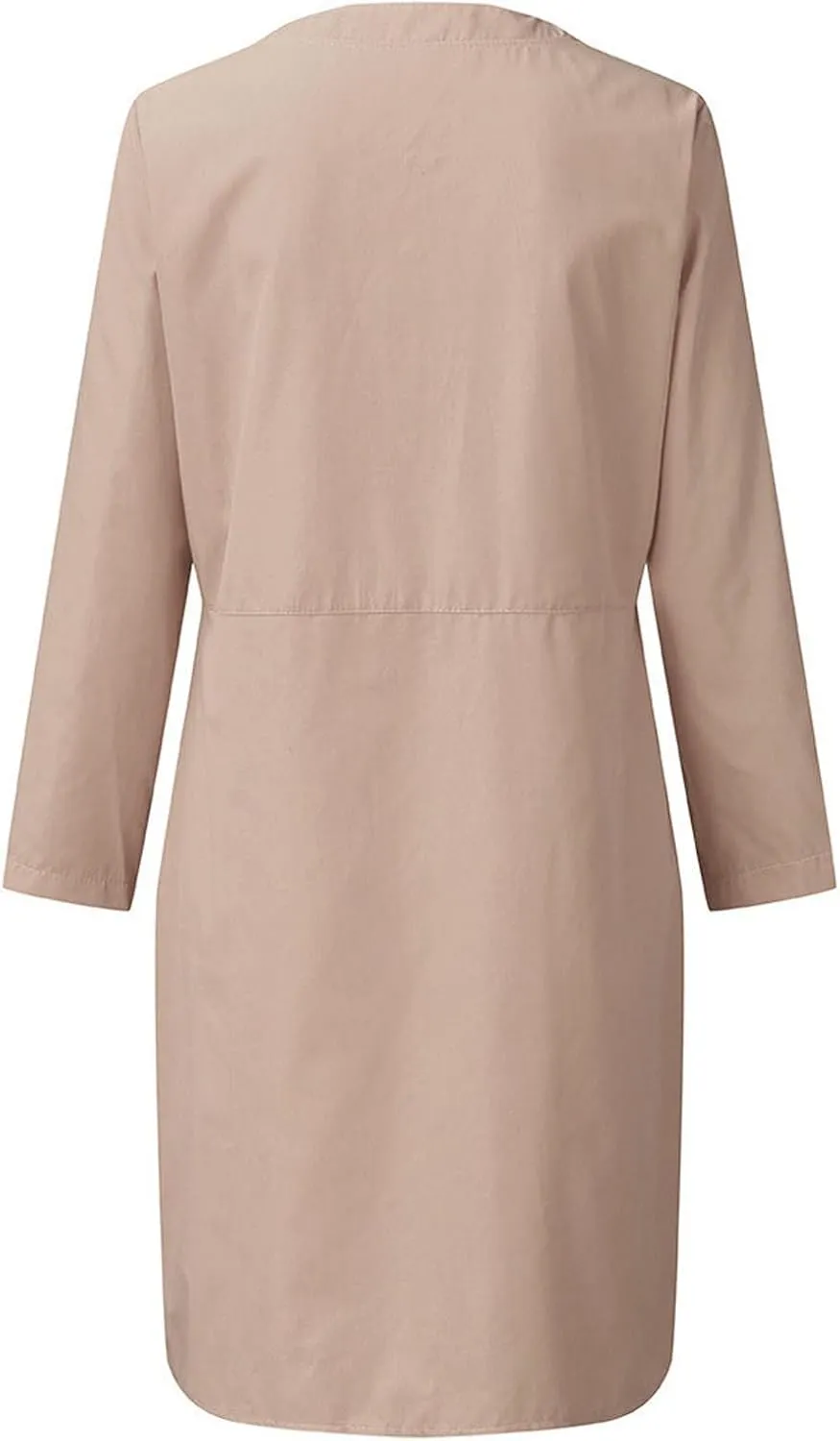 Linen Cotton Dress for Women 2025 Button Shirt Dress Long Sleeve Round Neck Dressy Casual Mini Dresses with Pockets
