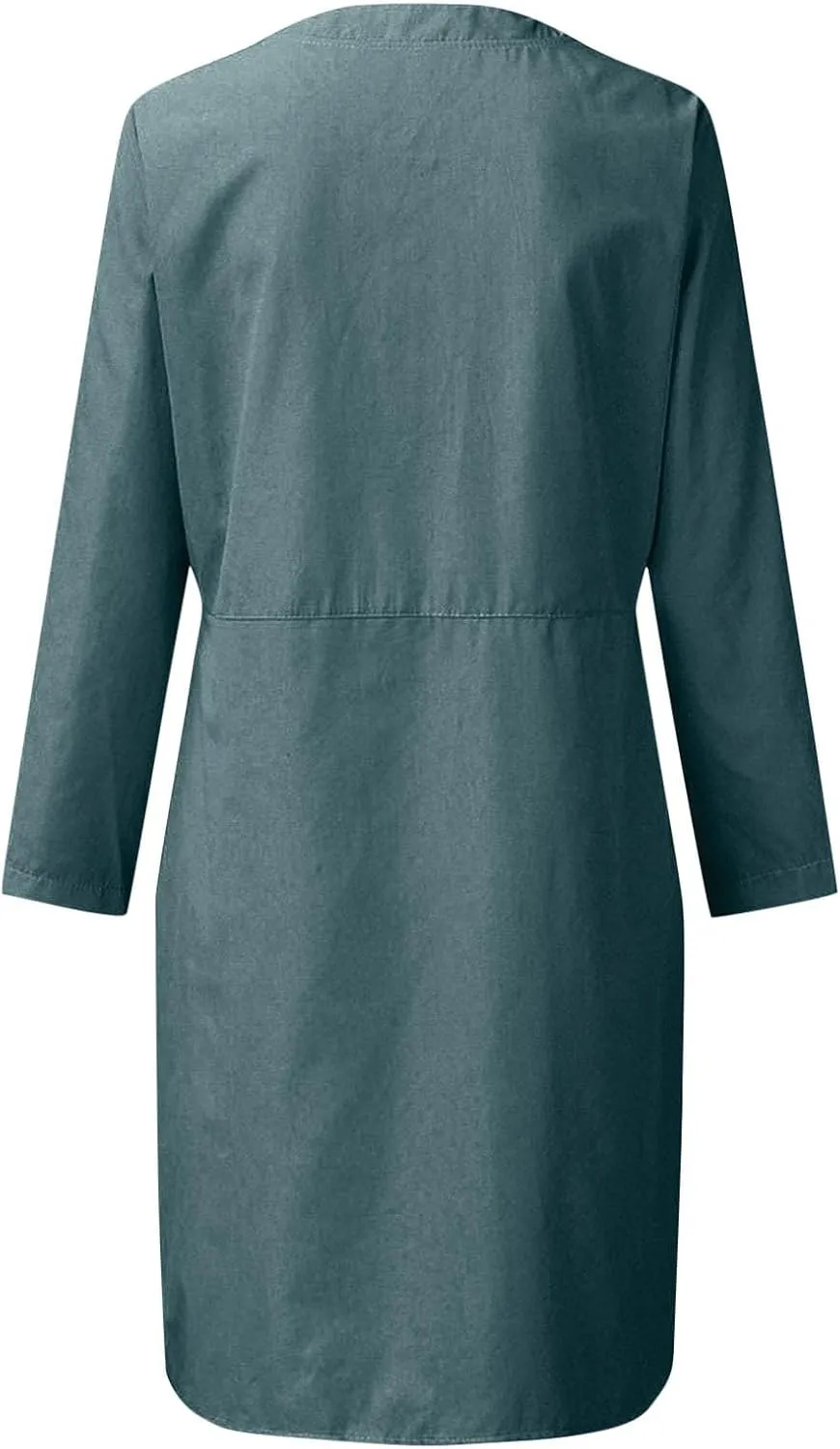 Linen Cotton Dress for Women 2025 Button Shirt Dress Long Sleeve Round Neck Dressy Casual Mini Dresses with Pockets
