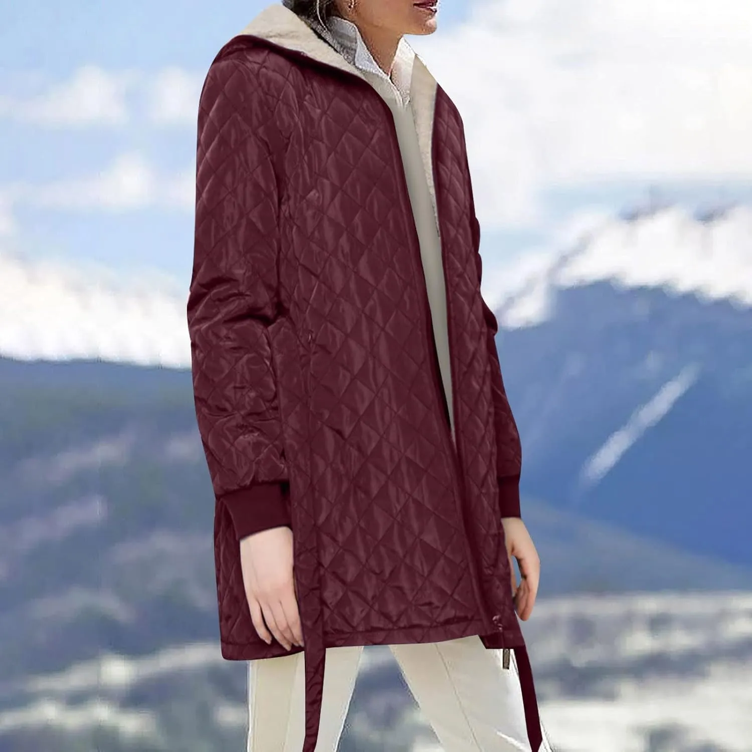 Long Puffer Jacket Women Packable Down Jacket Lightweight Parkas Jacket Plus Size Zip Up Warm Hooded Padded Coat
