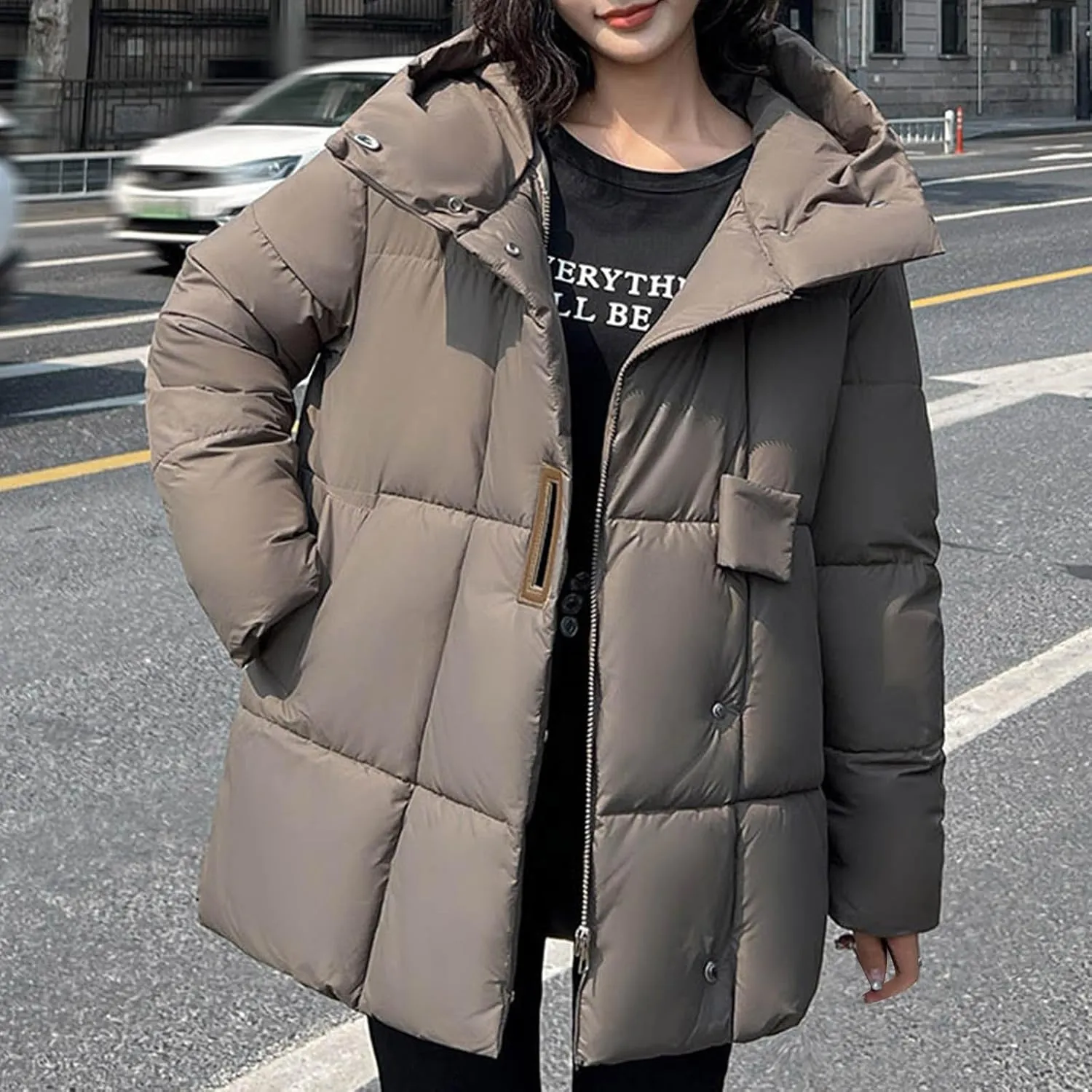 NATHGAM Women Winter Jacket Oversized Windproof Warm Down Coat Thicken Hooded Puffer Jackets Fashion Bubble Quilted Outerwear
