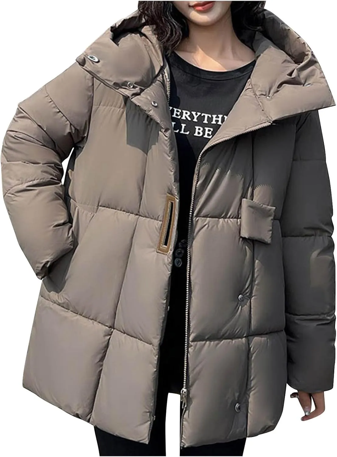 NATHGAM Women Winter Jacket Oversized Windproof Warm Down Coat Thicken Hooded Puffer Jackets Fashion Bubble Quilted Outerwear