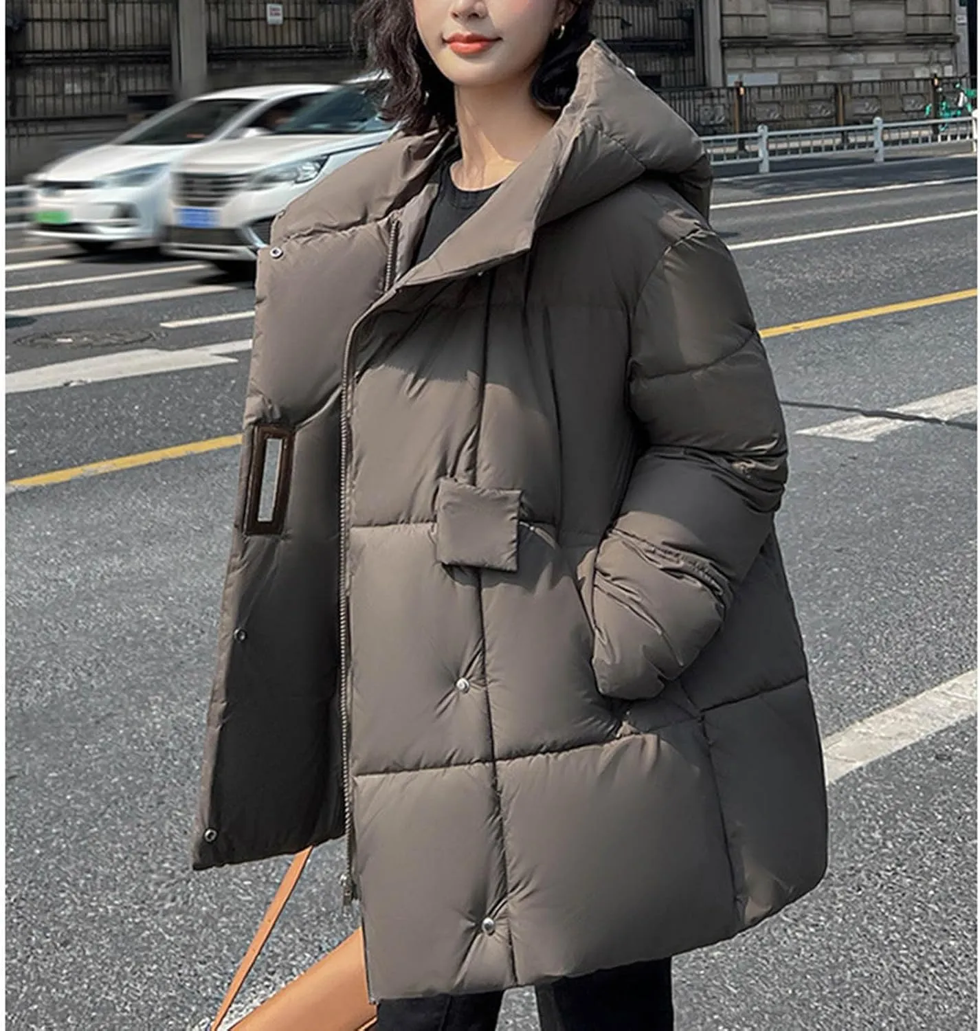NATHGAM Women Winter Jacket Oversized Windproof Warm Down Coat Thicken Hooded Puffer Jackets Fashion Bubble Quilted Outerwear