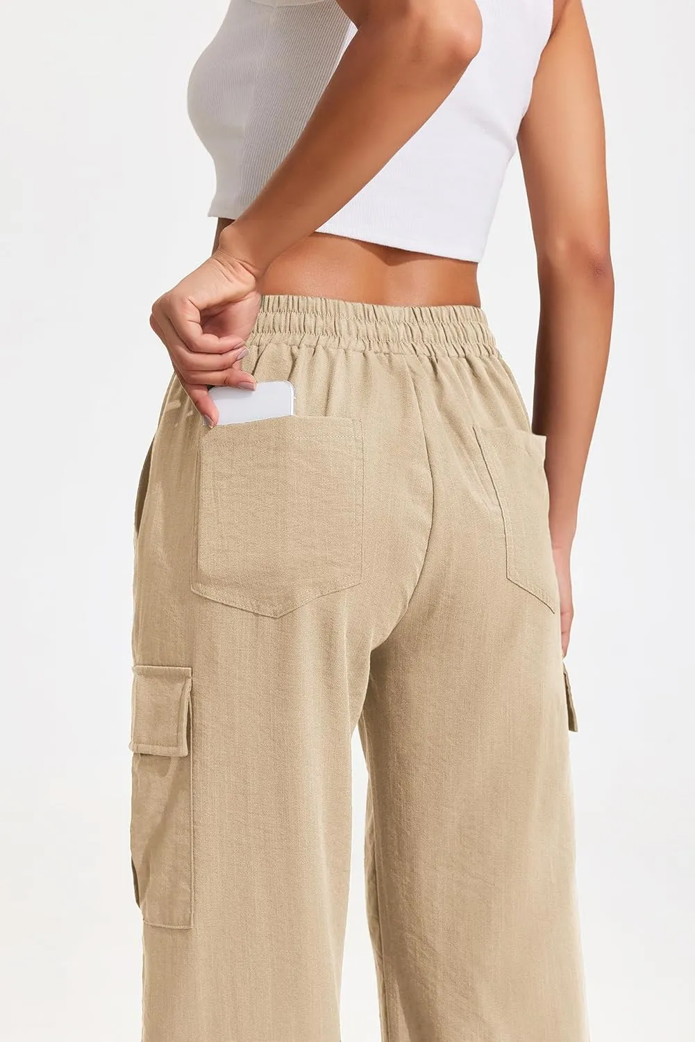 PINSPARK Women's Cargo Pants Quick Dry Hiking Athletic Pants Elastic High Waist Casual Pants Wide Leg with Pockets