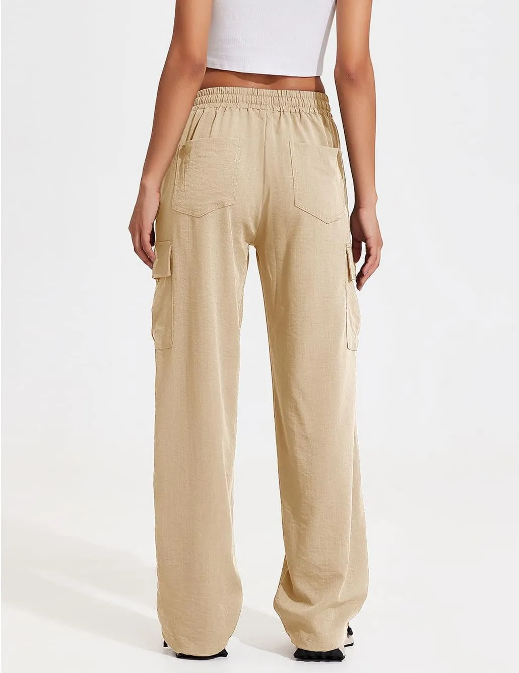 PINSPARK Women's Cargo Pants Quick Dry Hiking Athletic Pants Elastic High Waist Casual Pants Wide Leg with Pockets