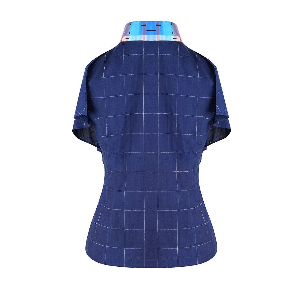 【RUFFLES】Red-White-Blue Satin Indigo Sleeveless Top (紅白藍)