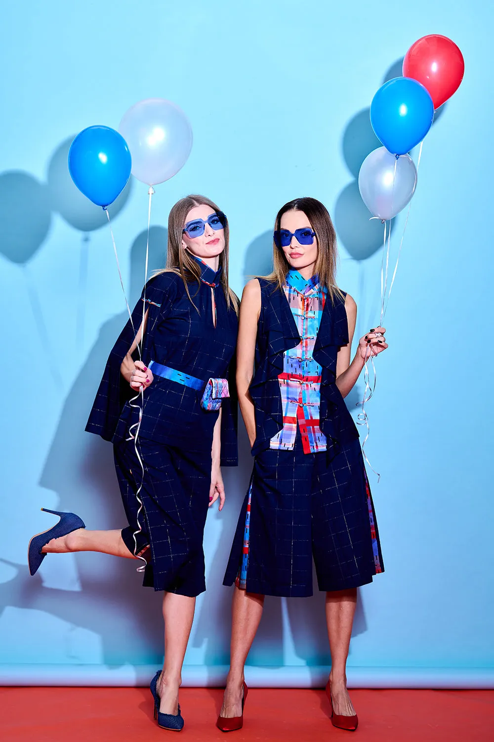 【RUFFLES】Red-White-Blue Satin Indigo Sleeveless Top (紅白藍)