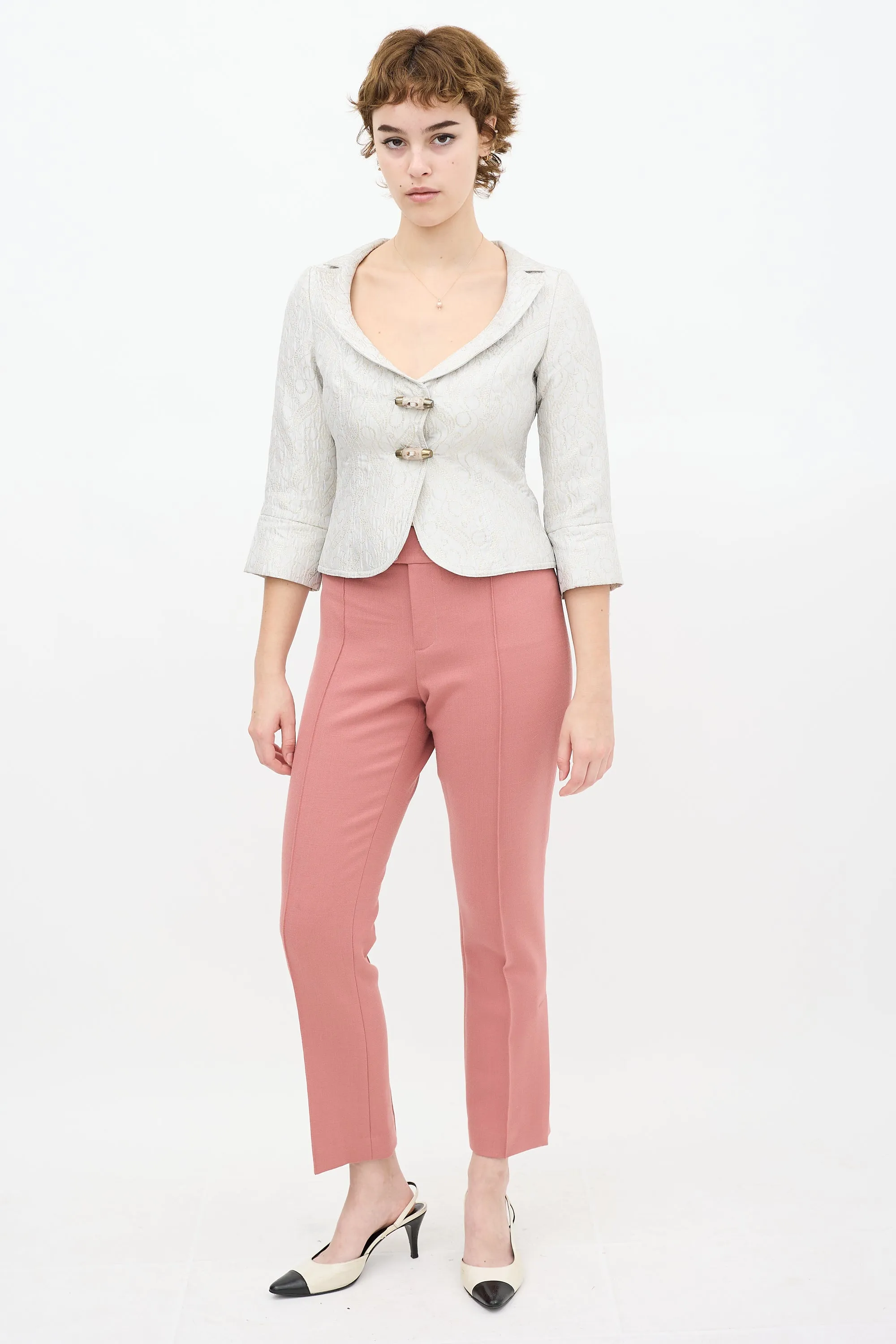 Silver & Gold Satin Embroidery Blazer